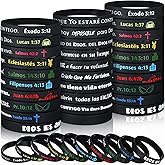 Foilswirl 100 Pcs Spanish Bible Verse Rubber Wristbands Christian Silicone Wristbands Spanish Rubber Bracelets Jesus Inspirational Bracelets for Adult Women Men Religious Gifts Church(Dark)