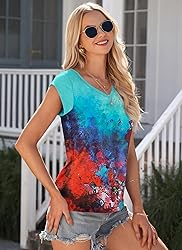 AUSELILY Womens Cap Sleeve T-Shirt Casual Loose Fit