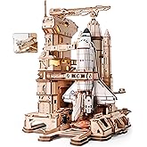 ROKR 3D Puzzles for Adults Space Shuttle, Interactive DIY Building Model with Lighting, Airplane Wooden Puzzles, Desk Decor, 
