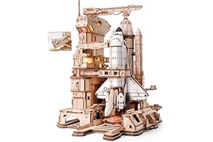 ROKR 3D Puzzles for Adults Space Shuttle, Interactive DIY Building Model with Lighting, Airplane Wooden Puzzles, Desk Decor, Engineering Gifts for Adults Men Teens 14+, STEM Project