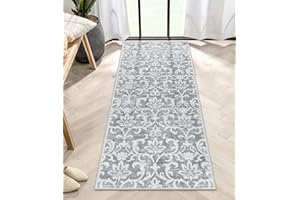 Morebes Vintage 2x5 Laundry Room Rug Runner Non Skid Washable,Non-Slip Door Rugs for Entryway Indoor, Distressed Floral Bathroom Mat Floor Carpet Runner for Kitchen Bedside RV,Gray