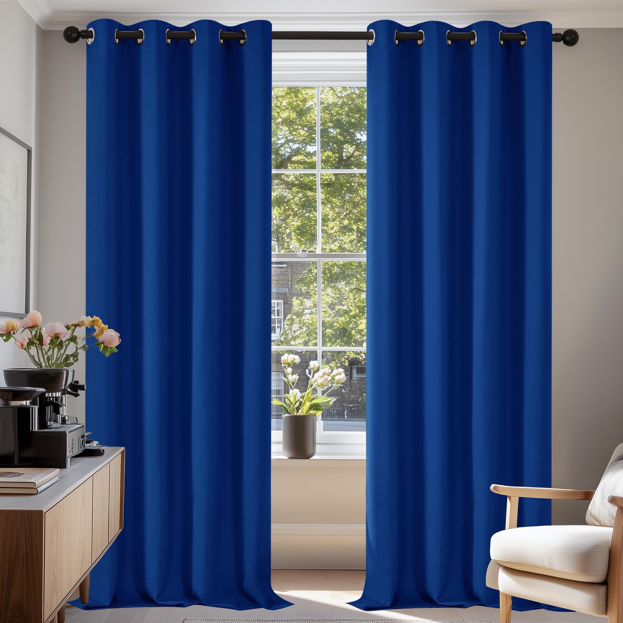 Deconovo Home Decorative Thermal Insulated Curtains Energy Saving Curtains Eyelet Blackout Curtains for Bedroom Royal Blue W55 x L96 One Pair
