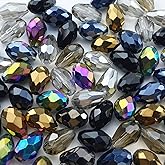 LIMAOLLY 110pcs 6x8mm Teardrop Crystal Glass Beads Vertical Hole Faceted Loose Spacer Beads for DIY Craft Jewelry Making Necklace Bracelet Earring Wind Chimes(Black Series)