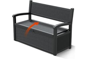 GULAIMOAO 80 Gallon Outdoor Storage Box, Resin Patio Furniture with Armrest, Lockable Deck Box with Waterproof and UV Resistant for Patio Cushions, Garden Tools and Pool Supplies, Black