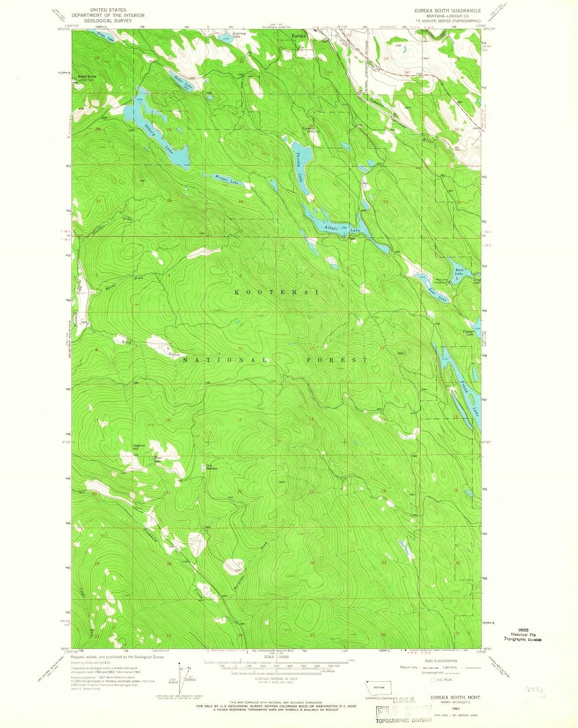 1963 Eureka South, MT - Montana - USGS Historical Topographic Map : 24in x 30in