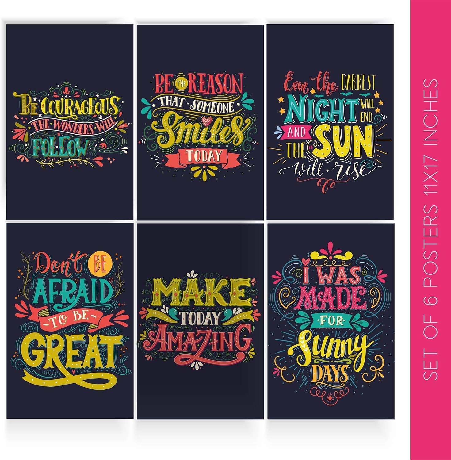 Inspirational Quotes Decor | Set Of Six 11X17 Beautiful Motivational Posters | These Inspirational quotes posters Come With Sticky Squares For Easy Installation for Women Or Men