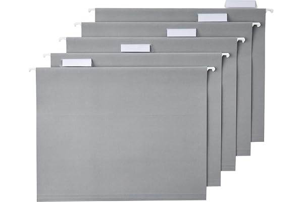 Amazon Basics Sturdy Hanging File Folders, Letter Size, Gray, 25-Pack
