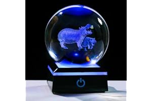 Qianwei Hippopotamus Gifts for Women 3D Crystal Ball 3.14'' - Laser Hippopotamus Decor Glass Animals Hippo Gifts Figurines Statue Stuff for Room Decorations Hippo Night Light