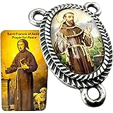 Westmon Works Saint Francis Centerpiece Set Italian Metal Rosary Center with USA Made Holy Prayer Card