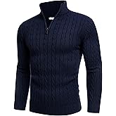 COOFANDY Men's Quarter Zip Sweater Slim Fit Casual Knitted Turtleneck Pullover Mock Neck Polo Sweater