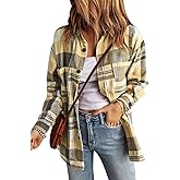 HERILIOS Womens Casual Flannel Plaid Shirts Oversized Lightweight Fall Shirt Coat Long Sleeve Button Down Shirts Blouse Tops