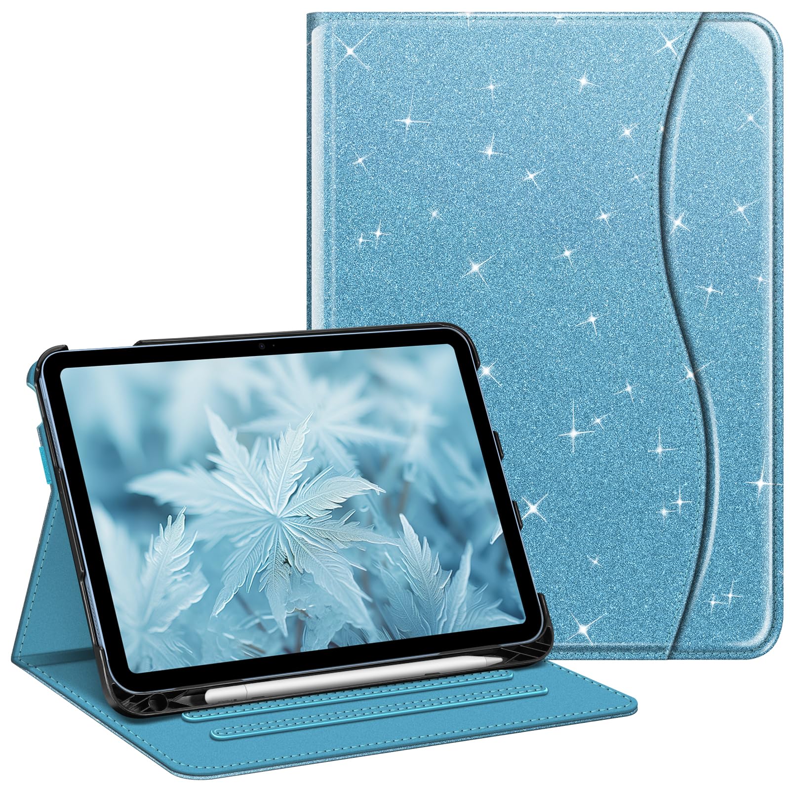 Photo 1 of Fintie Case for iPad (A16) 11th Generation 11 Inch (2025), iPad 10th Generation 10.9 Inch (2022), Multi-Angle Viewing Protective Stand Cover with Pencil Holder & Pocket, Glittering Blue