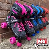 M.Y X-Skate Adjustable Blue Quad Roller Skates for Kids Medium UK 2-5 view 7
