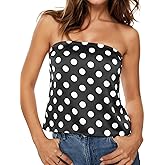 Ardrem Women Polka Dot Side Slit Tube Tops Strapless Backless Tank Tops Sleeveless Shirts Blouse Sexy Bandeau Tops