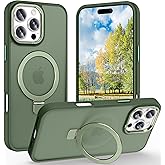 Lufanbis Magnetic for iPhone 16 Pro Max Case with Ring Stand, [10 FT Drop Protection] [Velvety Touch] Slim Translucent Matte Back Shockproof Phone Case for iPhone 16 Pro Max 6.9'', Midnight Green