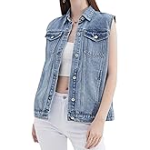 ZMTUO Women's casual denim vest - sleeveless loose denim jacket with pockets