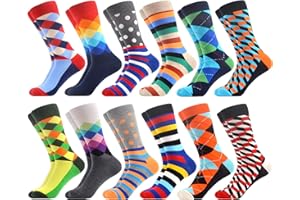 WeciBor Men's 12 Pairs Dress Cool Colorful Novelty Funny Casual Combed Cotton Crew Socks