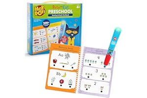Educational Insights Hot Dots Pete The Cat Preschool Reading & Math Workbook - Preschool Workbooks with Interactive Pen, Homeschool Learning Books, Build Toddler Reading & Math Skills, Ages 4+