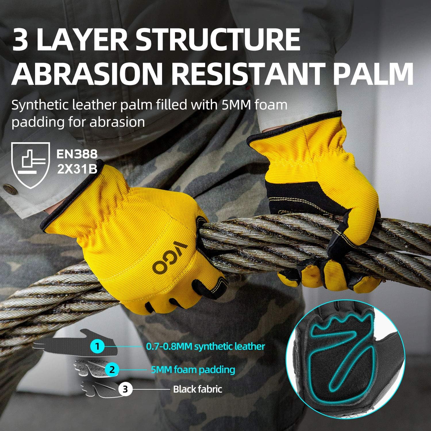 Vgo 1-Pair Safety Work Gloves, Builder Gloves, Gardening Gloves, Light Duty Mechanic Gloves (Size M, Gray, NB7581) - - 