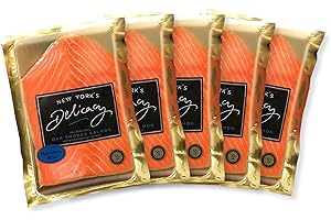 New York's Delicacy Smoked Salmon Nova - 5 x 8 Oz. (2.5 Lb.) - Most Awarded, Pre-Sliced, Fully Trimmed Salmon - Kosher, Gluten Free, High in Omega 3 - All Natural From the Chilean Patagonia