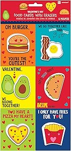 Party Favors, Food Valentine Cards with Erasers, 12 Pc.