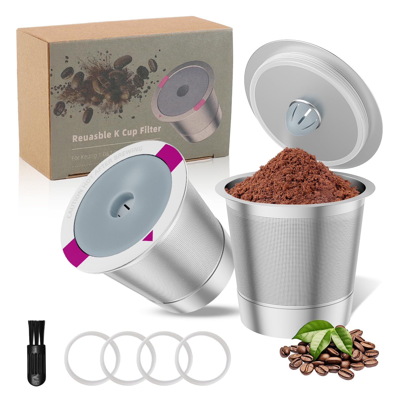 2 Pack Reusable K Cup Coffee Pods, Universal Stainless Steel Refillable K Cup Coffee Filters for Keurig 1.0 and 2.0 Coffee Makers
