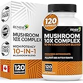 RENEW ACTIVES Mushroom Complex 2 Capsules per Serving – 10 Mushroom Blend with Antioxidants for Immune Health & Wellness – Su
