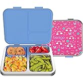 Bentgo Kids Stainless Steel Prints Leak-Resistant Lunch Box - 3-Compartments with Silicone Container, Durable, Eco-Friendly, Dishwasher Safe, BPA-Free, for School, Ages 3+ (Rainbows & Butterflies)