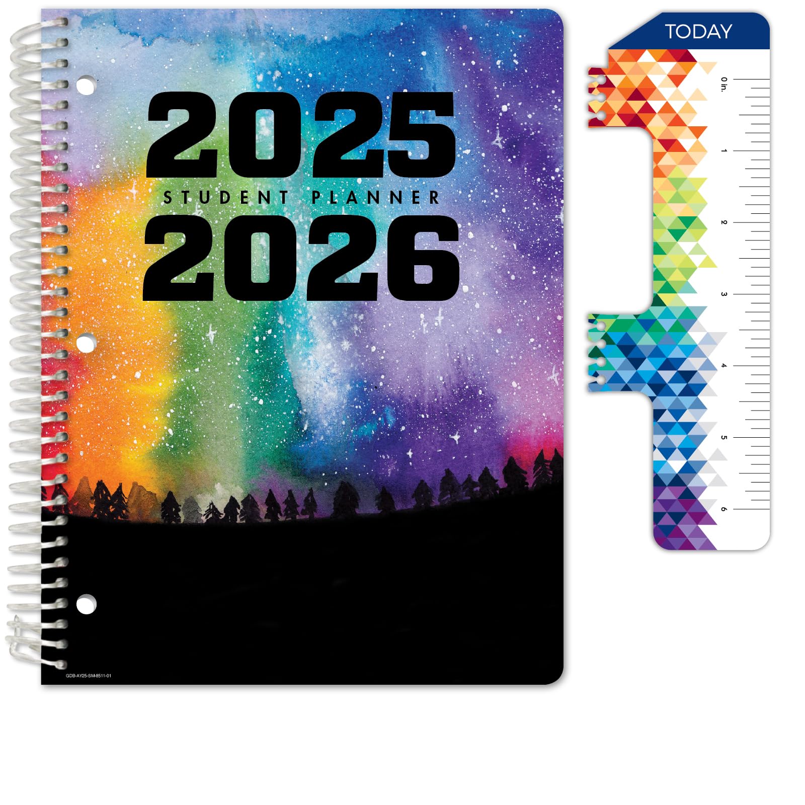 Photo 1 of Global Datebooks Dated Middle School or High School Student Planner for Academic Year 2025-2026 Includes Ruler/Bookmark and Planning Stickers (Matrix Style - 8.5"x11" - Rainbow Silhouette)