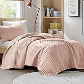 Comfort Spaces Kienna Quilt Set- Double Sided Stitching Design Summer Blanket, Lightweight, Soft, All Season Bedding Layer, Matching Sham, Blush, Coverlet Twin/Twin XL(66"x90") 2 Piece
