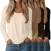 Oakgarden 4 Pack Women's Scoop Neck Long Sleeve Tops, Loose Casual T-Shirts Fall Layer Trendy Soft Basic Tee for Ladies