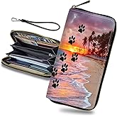 RWUTYTIUL Zipper Women's Wallets, Card Cases & Money Organizers with Wristlet Wrist Strap, RFID Blocking PU Leather Wallet Man for Cell Phone Driving License Coin Cash Travel, Dog Paw Print Beach