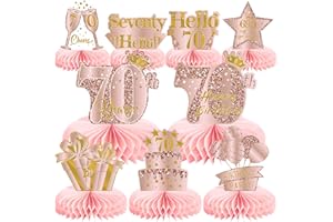 MOORAY 9Pcs 70th Birthday Decorations Pink Rose Gold Honeycomb Centerpieces for Women,Happy 70th Birthday Table Centerpieces Party Supplies,Seventy Year Old Birthday Table Toppers Decor
