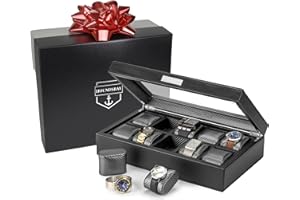 HOUNDSBAY Mariner Mens Watch Box Storage Case Holder, Watch Box for Large Watches, PU Leather Watch Box Organizer for Men, Watch Case for Large Watches, Wrist Watch Display Case, Watch Case Box Men