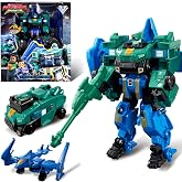 QUANTUM HEROES DINOSTER Transforming Toys, 2-in-1 Robot Stego Blast Wing | 7.28-inch Action Figure Children's Robot Toy, Cool Transforming Toys for Boys and Girls Age 5+, Green and Blue