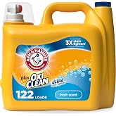 ARM &amp; HAMMER Plus OxiClean Ultra Stain Fighters Liquid Laundry Detergent | Stain Remover for Clothes, Fresh Scent, 122 Loads, 158.6 Fl Oz