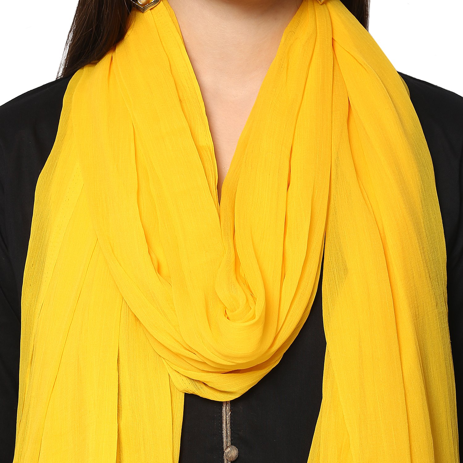 solid yellow chiffon dupatta with lace