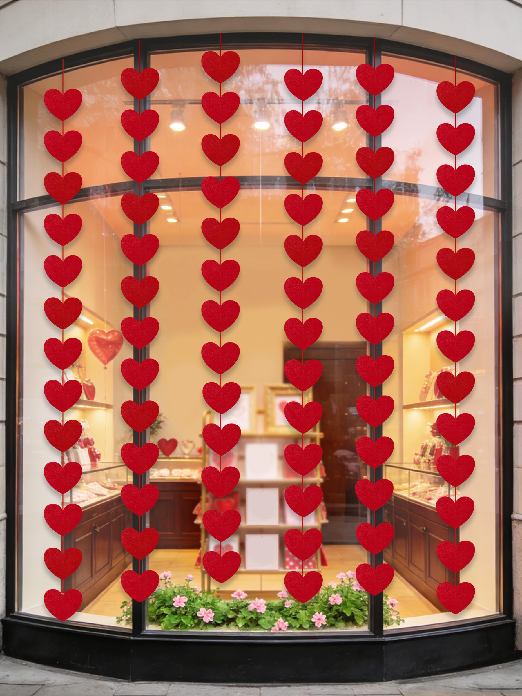 Photo 1 of 144 Red Hearts Felt Garland - Large Pack NO DIY 6 Strands - Valentines Day Decorations | Happy Anniversary Decorations | Romantic Decorations Special Night | Valentines Day Party Supplies