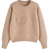 CIDER Women's Cute Sweater Crew Neck Long Sleeve Floral Pullover Fall Winter Sweaters Loose Fit Knit Top