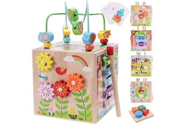 Wooden Activity Cube | Montessori Toys for 12+ Months Toddlers | One Year Old 1st First Birthday Gift | Educational Learning