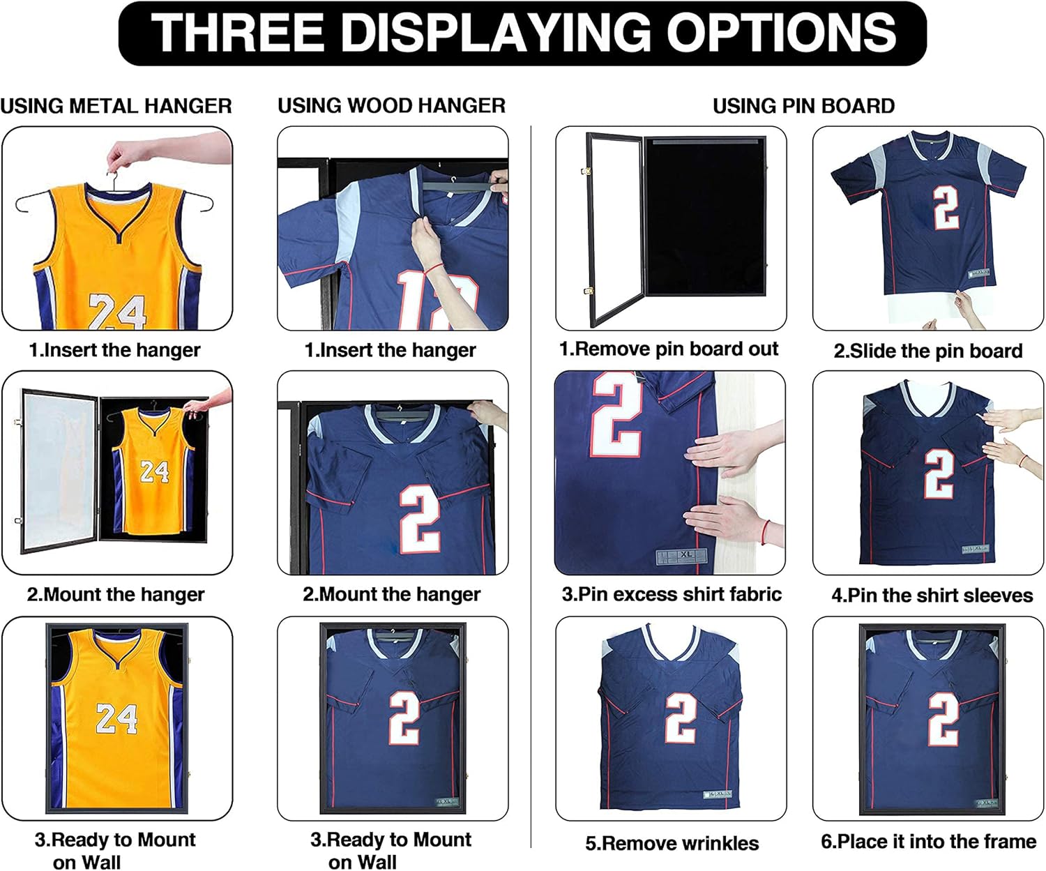 IHEIPYE Jersey Display Case, Jersey Frame Large Shadow Box Lockable with 98% UV Protection Acrylic and Hanger for Baseball Basketball Football Soccer Hockey 2XL Sport Jersey Shirt, Black -