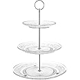 Royalty Art 3-Tiered Serving Stand (Glass) Beautiful, Elegant Dishware Serve Snacks, Appetizers, Cakes, Candies Durable, Reusable Party or Holiday Hosting (Silver) (1) (1)
