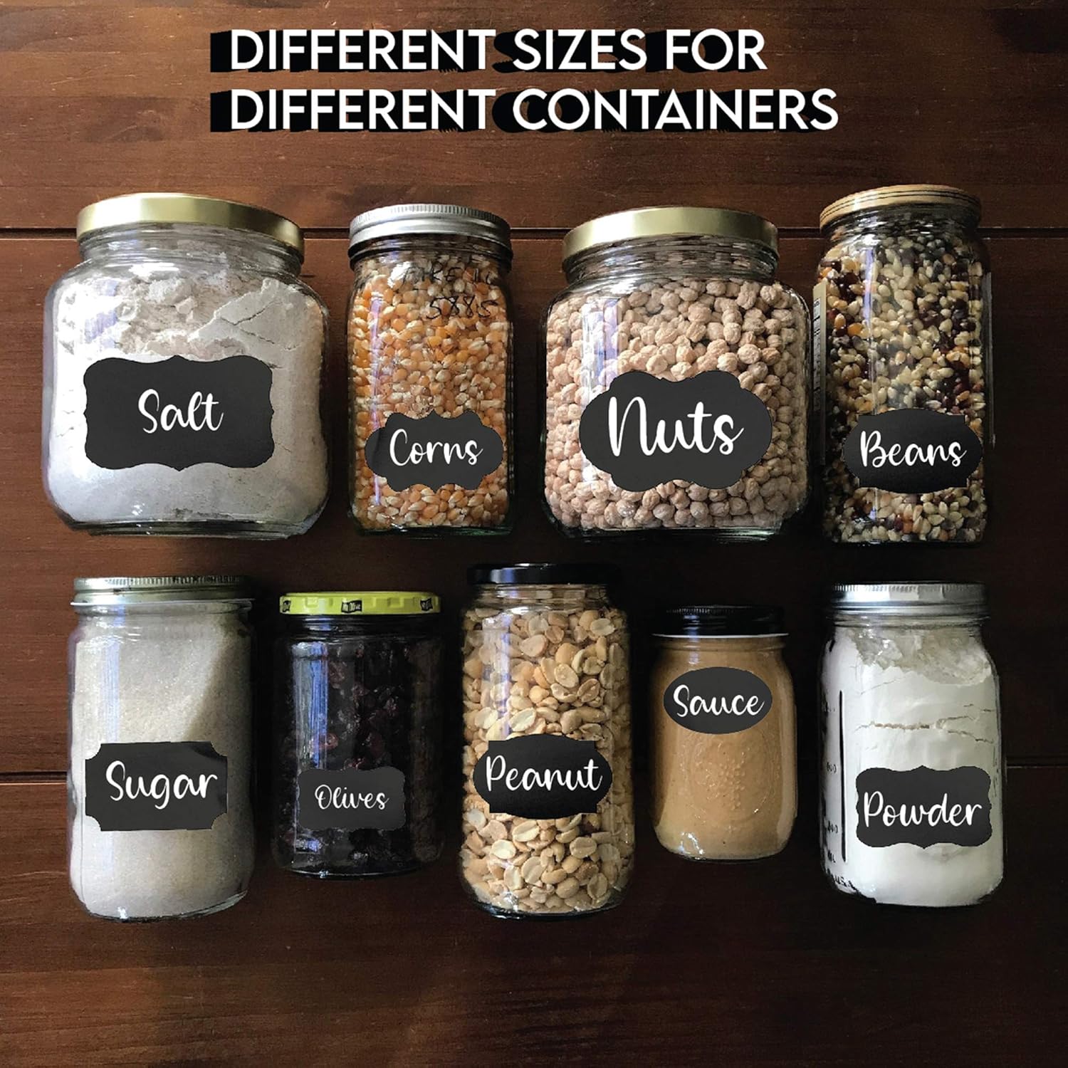 Mantah Chalkboard Label Stickers 96pcs - 9 Assorted Shapes in 3 sizes with Erasable 2 White Chalk Markers, Reusable, Waterproof Labels for Storage Bins, Food Containers, Mason Jars, Kitchen Pantry Use : Office Products