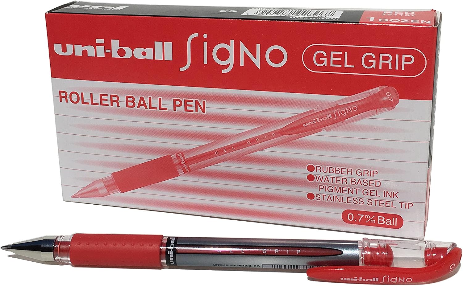 uni-ball, Signo Gel Grip, Fine Nib, Red Ink, Rollerball Gel Pens (12pc Set), Smooth, Comfortable, Long Lasting
