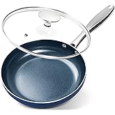 MICHELANGELO Small Frying Pan - 8 Inch Nonstick Frying Pan with Lid, Non-Toxic Omelette Pan with Stainless Handle, Nonstick Skillet, Blue-Ceramic