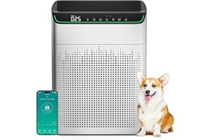 MERONTE Air Purifier for Home Large Room up to 1690 ft², HEPA Filter with PM 2.5 Monitor, WiFi and Alexa Compatible, Dual Air Intake for Smoke, Odor, Pets, White