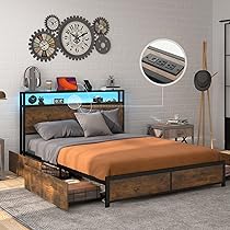 ベッド博士 BED IN BED OUT Giantex Full Bed Frame with LED Lights Headboard and 4