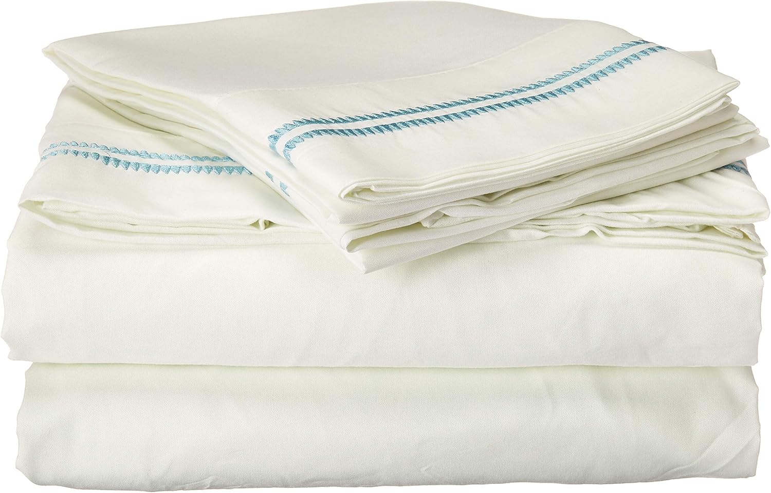 Posh Home 4 Piece (Queen, Double Scallop-Blue) Embroidered Sheet Set