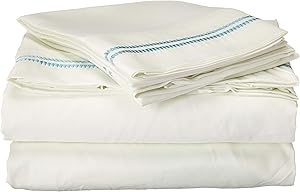 Posh Home 4 Piece (Queen, Double Scallop-Blue) Embroidered Sheet Set