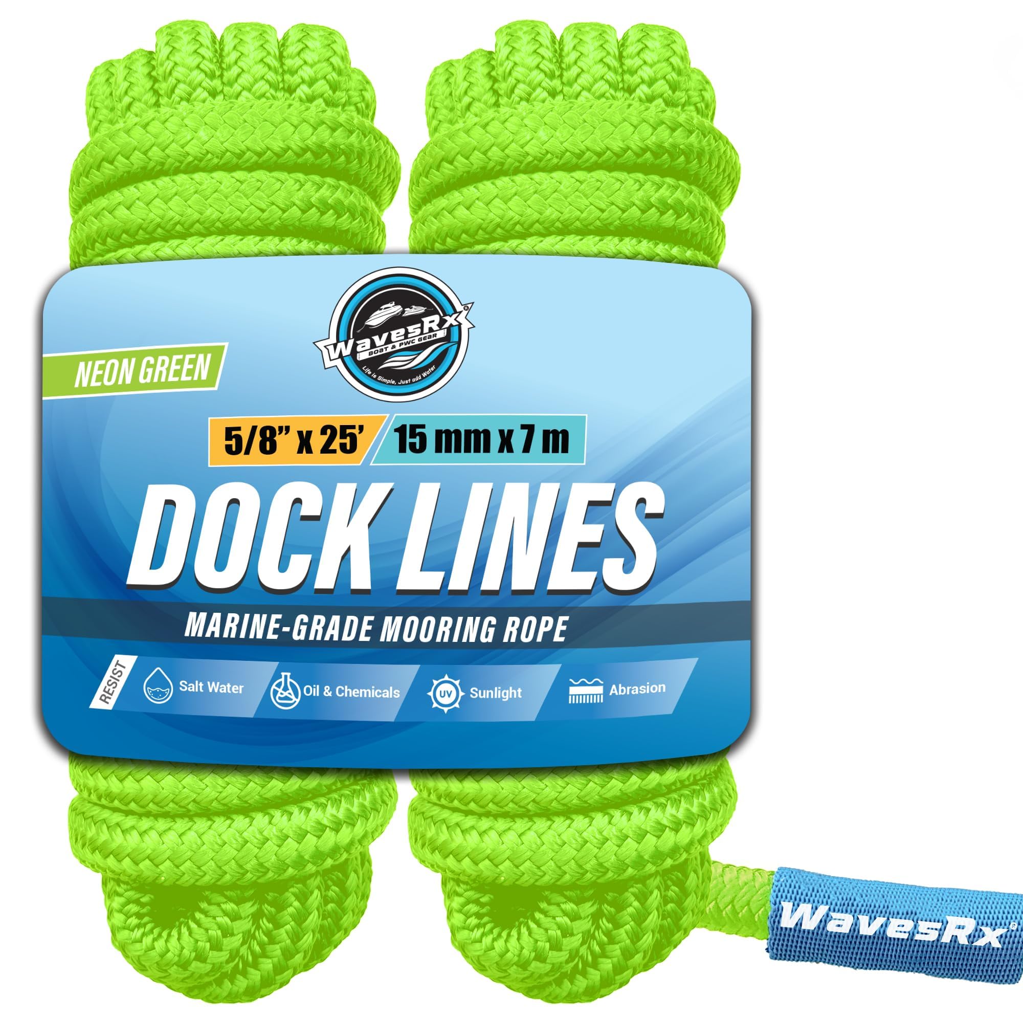 Premium Nylon Boat Dock Lines & Ropes for Docking & Pontoon | Double Braided Marine Rope | Boat Ropes for Docking with Loop | UV & Saltwater Resistant Dock Rope (Neon Green, 5/8” x 25’) Image
